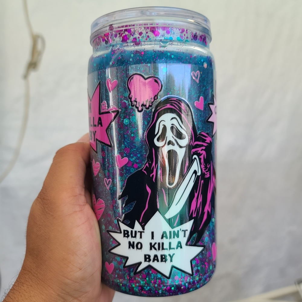 Scream 16oz Glitter snowglobe acrylic cup